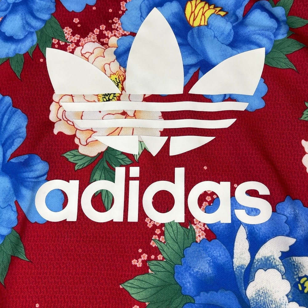 Adidas Originals Women Red Floral Peony Trefoil Sweatshirt BJ8415 Size Medium - Picture 4 of 10